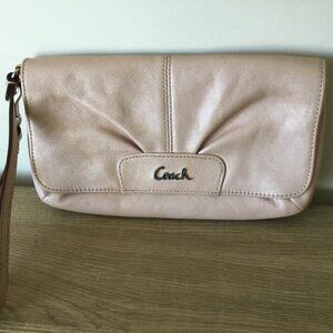 Coach Ashley Pleated Leather Wristlet Clutch in Pearl Pink